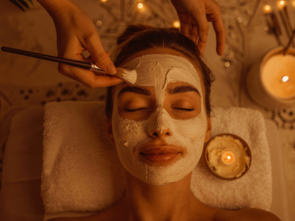 Woman receiving a Glow and Lift Facial with Asian Gua Sha techniques at Amara Thai NYC